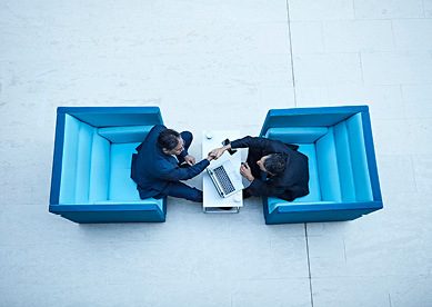 Aerial image of businessmen talking business